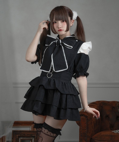 Pal elfy パルエルフィー ネクタイ付きケープ風ワンピース Pal elfy パルエルフィー ネクタイ付きケープ風ワンピース
