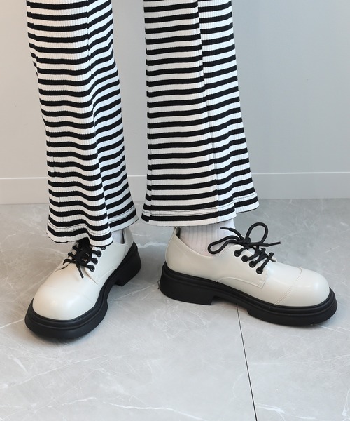 メンズ厚底PUレザーラウンドトウシューズ靴おしゃれ shoes365】ラウンドトゥ厚底ウォッシュレザーシューズ メンズ