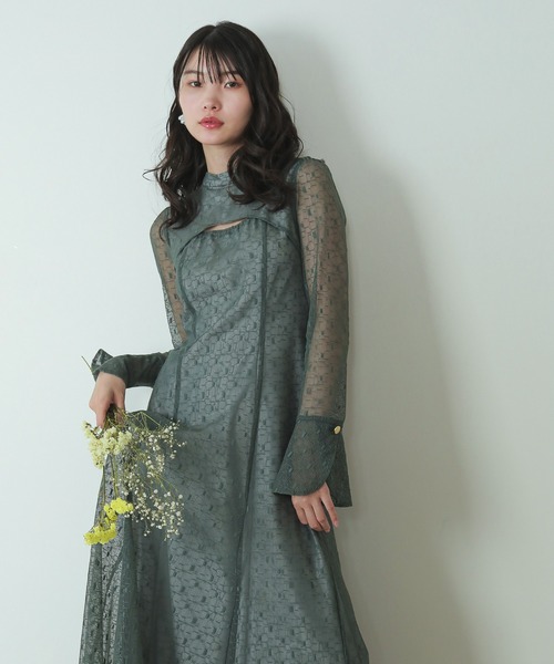 KANA | 幾何学柄 レース バックオープン ワンピース パーティー ドレス