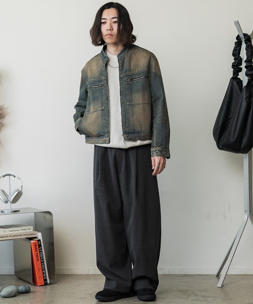 WYM LIDNM | VINTAGE WASHED DENIM ZIP MOTO JACKET - Buyee, an