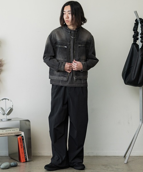 WYM LIDNM | VINTAGE WASHED DENIM ZIP MOTO JACKET - Buyee, an