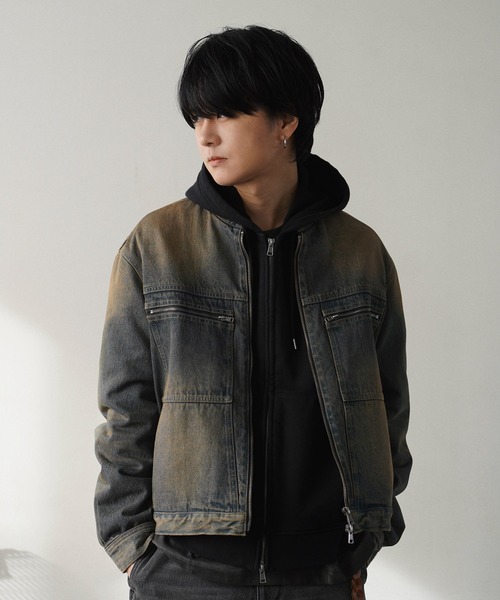 WYM LIDNM | VINTAGE WASHED DENIM ZIP MOTO JACKET - Buyee, an