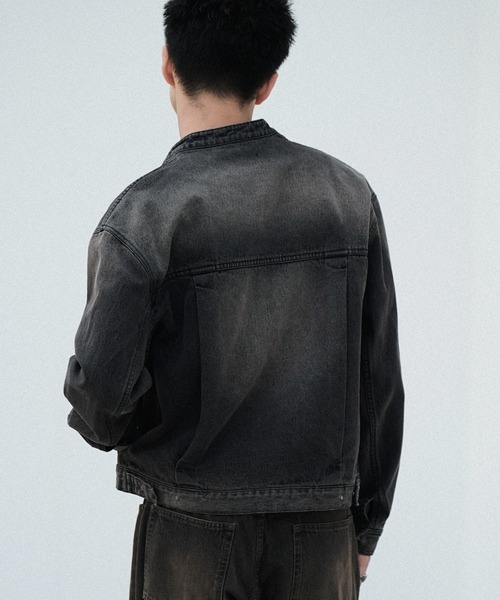 WYM LIDNM | VINTAGE WASHED DENIM ZIP MOTO JACKET - Buyee, an