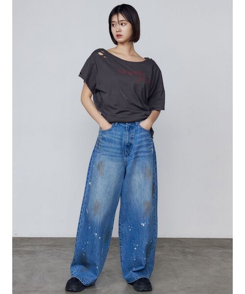 EMODA カットアウトルーズジーンズ ブルー S カットアウトルーズデニム