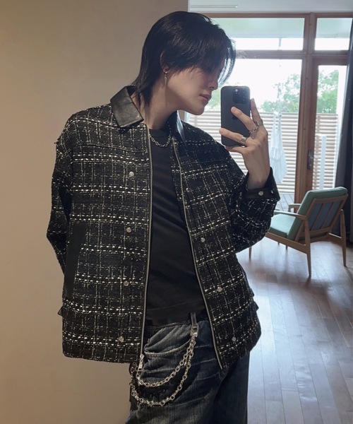 ADRER | Many buckle belt tweed blouson/メニーバックルベルト