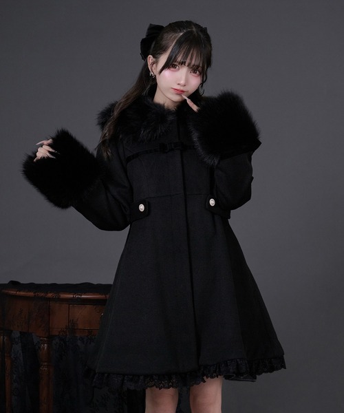 PAL ELFY | ファーカラー付きリボンフレアコート - Buyee, an Online