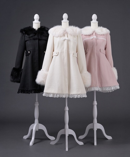 PAL ELFY | ファーカラー付きリボンフレアコート - Buyee, an Online