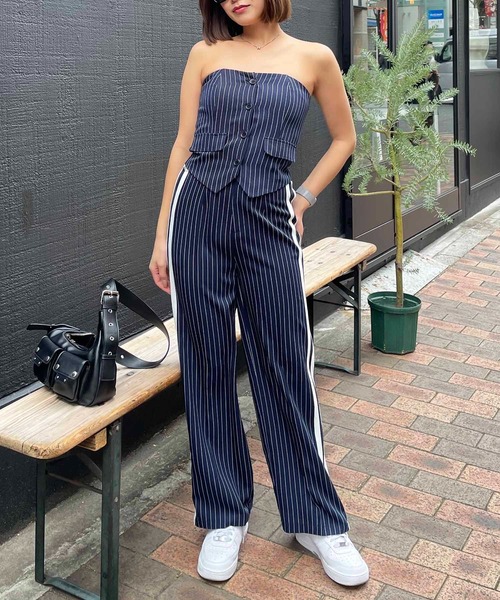 SPIRALGIRL | サイドカッティングストライプセットアップ - Buyee, an