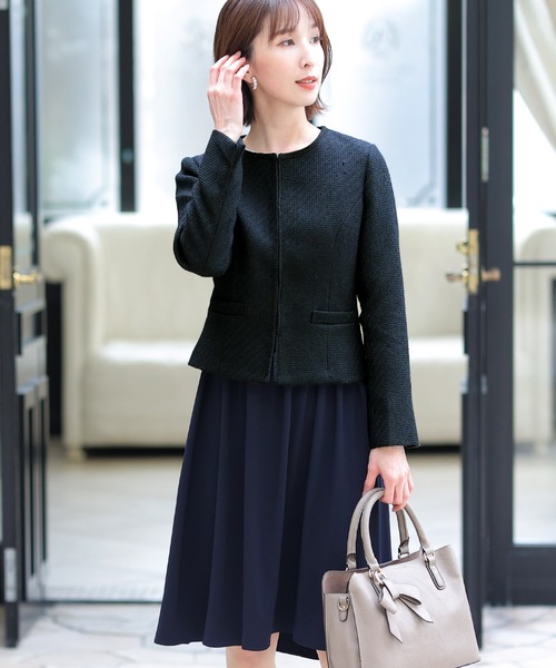 POURVOUS | レースワンピースフォーマルツイード＆卒業式ノーカラー