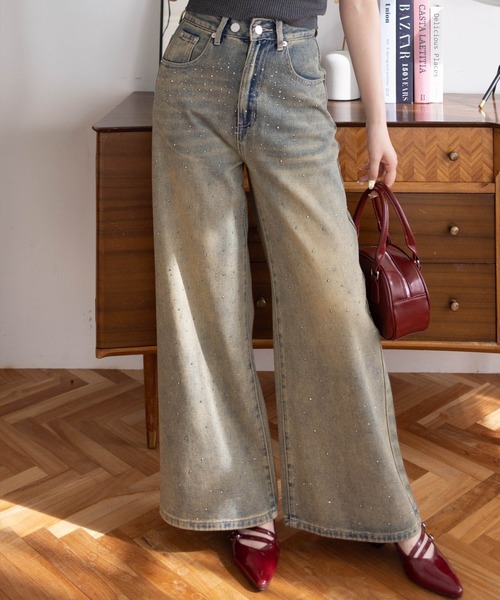GRANCY スウェットパンツ　ラインストーン　M GRANCY（グランシー）の「【GRANCY】LinestoneDesign Damage