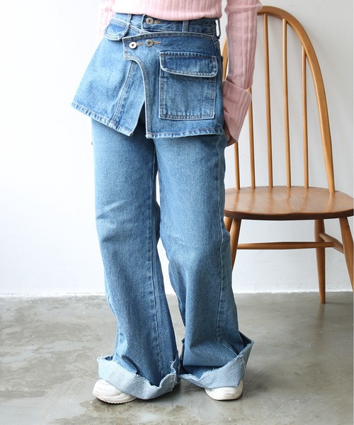 レイヤーワイドデニムジーンズ 15oz セルビッチパイプドワイドストレートデニム | Bottoms