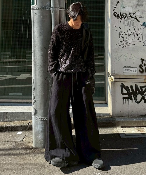 CLEL 箔プリント ケーブルクルーネックニット S ブラウン CLEL