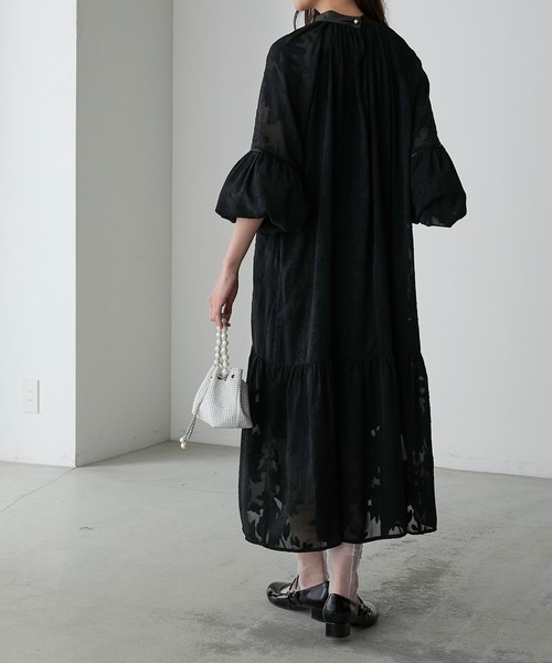 BONLECILL noir スクエアネック リボン膨れジャガードコクーンドレス 50代・60代】結婚式の服装は?おススメのお呼ばれドレス46選