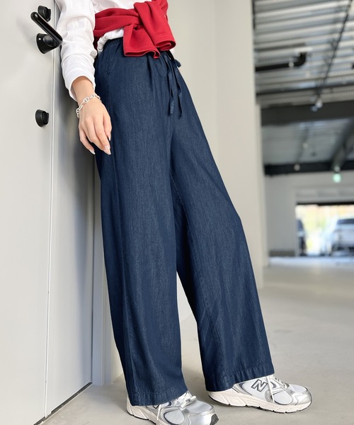 テンセルデニムワイドパンツ クローブ CLOVE 配色デザインテンセル