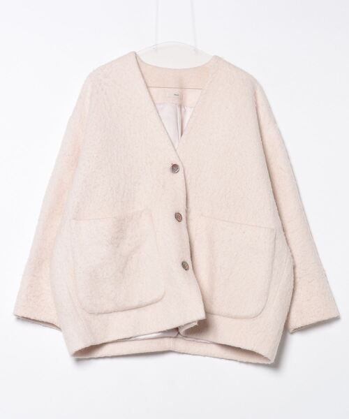 yori ノーカラージャケット ピンク　シャギー yori ノーカラージャケット ピンク シャギー yori ノーカラー