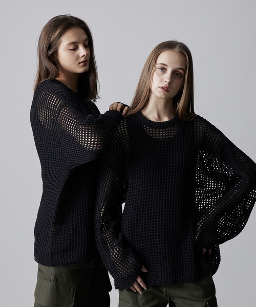 CLEL 箔プリント ケーブルクルーネックニット XS ブラック｜Yahoo