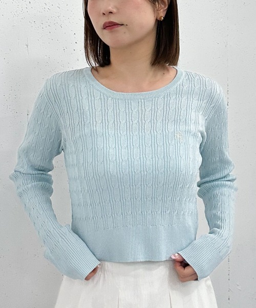 UNISEX　ケーブル編みポイントスクエア刺繍ロゴ　ビッグシルエットニット UNISEX ケーブル編みポイントスクエア刺繍ロゴ ビッグシルエット