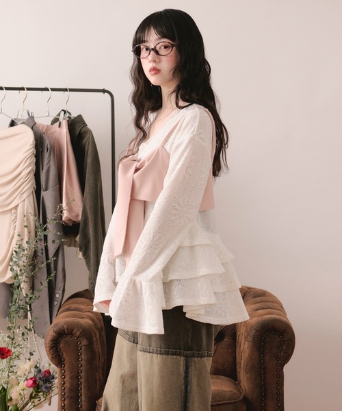LOIN NUIT | line stone ribbon shirt / ラインストーンリボンシャツ