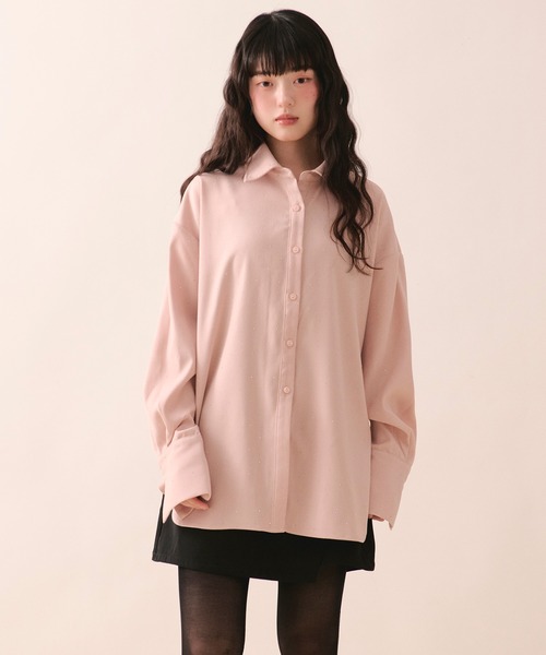 LOIN NUIT | line stone ribbon shirt / ラインストーンリボンシャツ