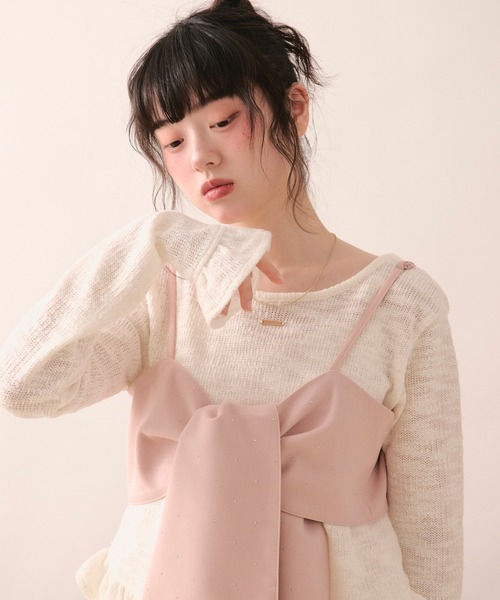 LOIN NUIT | line stone ribbon shirt / ラインストーンリボンシャツ