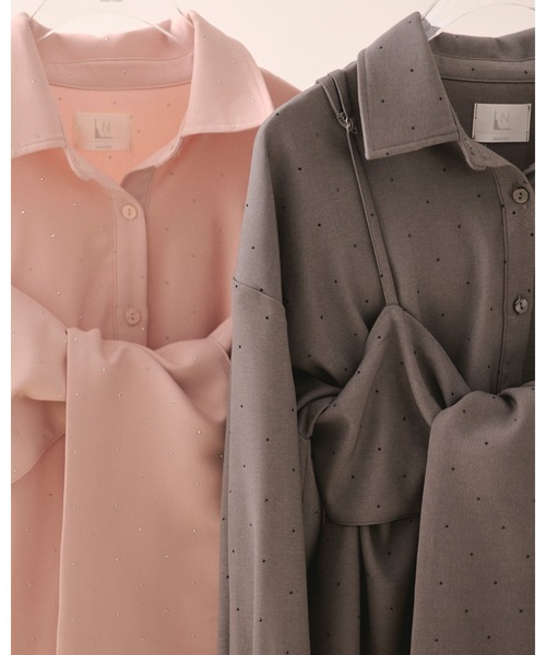 LOIN NUIT | line stone ribbon shirt / ラインストーンリボンシャツ