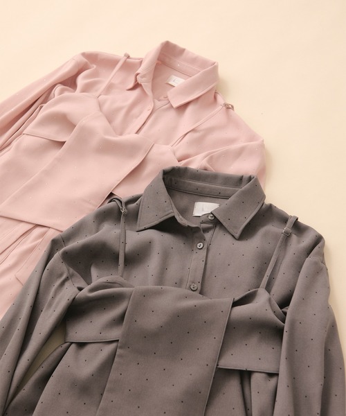 LOIN NUIT | line stone ribbon shirt / ラインストーンリボンシャツ