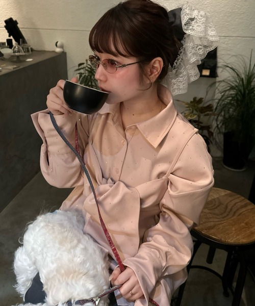 LOIN NUIT | line stone ribbon shirt / ラインストーンリボンシャツ