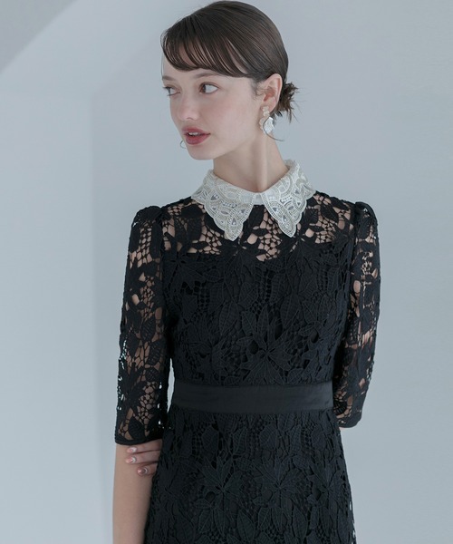LEJA | 【LEJA】花柄レースビジューカラーAラインワンピース