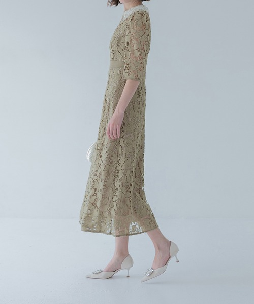 LEJA | 【LEJA】花柄レースビジューカラーAラインドレスワンピース美脚