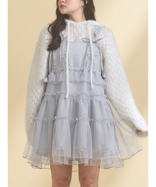 Merryjenny 新品未着用　フリル付きキャミワンピース ライトブルー merry jenny チュールドロストミニキャミワンピース - メルカリ