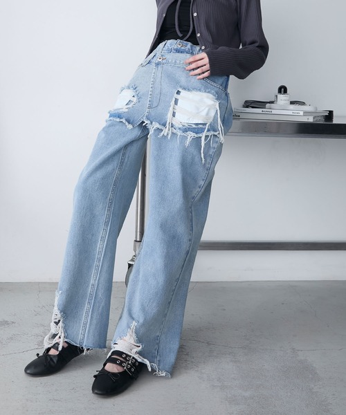 【お値下げ可】【GRANCY】シャーリングダメージデザインコットンパンツ GRANCY】Shirred Damage design Cotton Pants / シャーリング