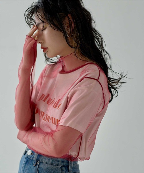 miae トップス Przeglądaj Czarny - Yumi Sheer Sleeve Appliqué Flower Top z