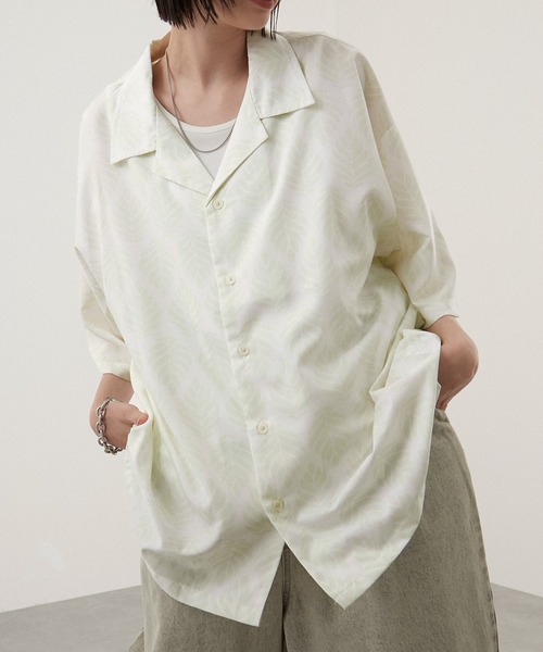 GRANCY レイヤードデザインオープンカラーシャツ グレー　L GRANCY シャツ 「GRANCY」Layered Design Open Collar Shirt