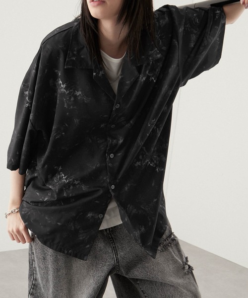 GRANCY レイヤードデザインオープンカラーシャツ L黒1 GRANCY】Layered Design Open Collar Shirt / レイヤード