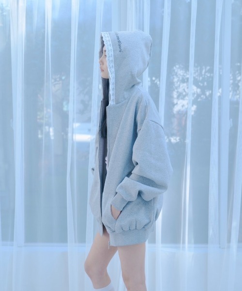 smyeon レース付きフーディー Oversize lace zip hoodie /レース付きオーバーサイズジップ