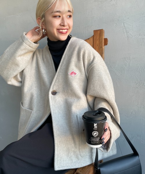 DANTONウールライトパイルVネックジャケット