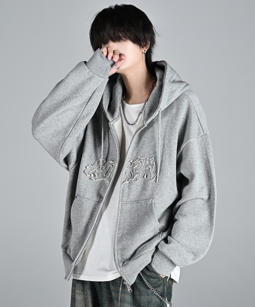 ADRER | heavy weight logo semi short vintage double zip parker