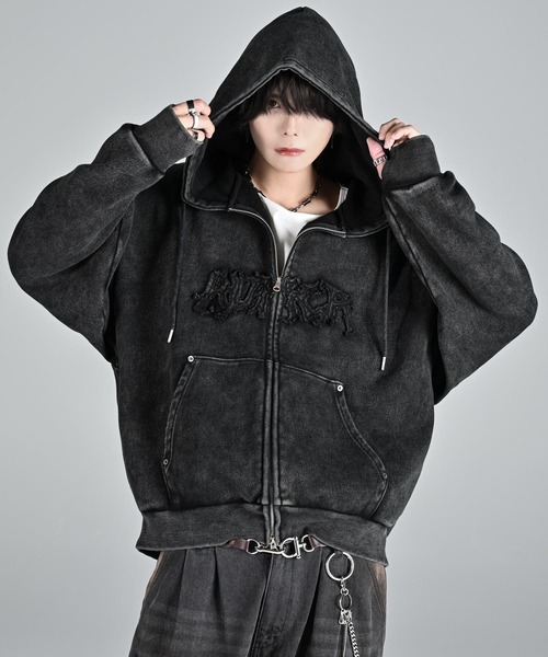 ADRER | heavy weight logo semi short vintage double zip parker