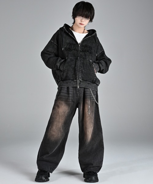ADRER | heavy weight logo semi short vintage double zip parker 