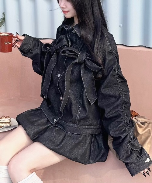 NEMNE STORE | リボンデニムジャケット セットアップ可能 - Buyee, an