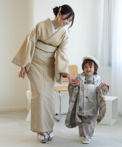 七五三 3歳 男の子 utatane 被布セット 千歳飴袋セット（レトロ着物 