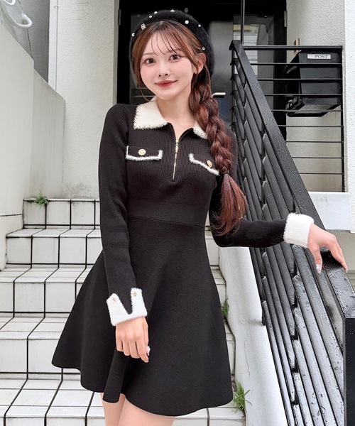 NOMAE シャギーボレロロングチェックワンピース アーガイルニット