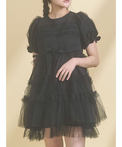 Merry jenny チュールパフスリーブミニワンピース MERRY JENNY | チュールパフスリーブミニワンピース - Buyee, an