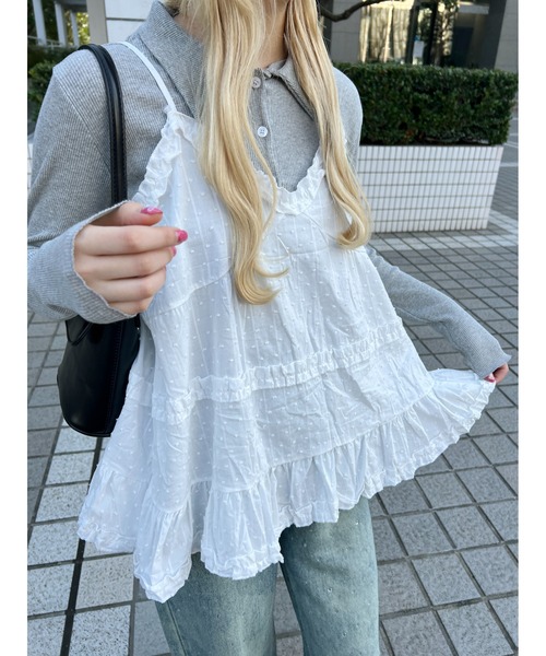 コットンフリルキャミ tiptop ワンピース 「新色登場」チェック/コットンフリルキャミ