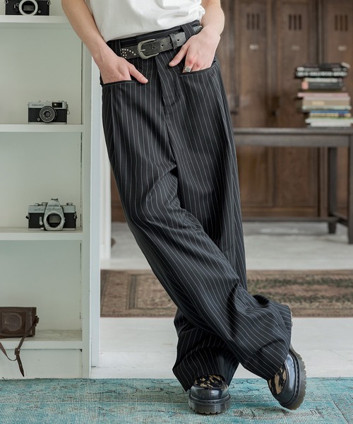 camphor wood ワイドスラックス　ストライプ Camphor wood パンツ wide baggy stripe print trousers