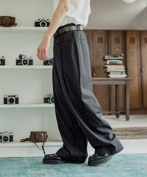 BLEME | フロントポケット ワイドストレート ストライプ スラックス