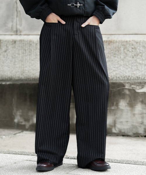 BLEME | フロントポケット ワイドストレート ストライプ スラックス