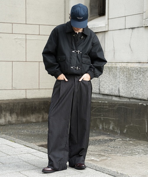 BLEME | フロントポケット ワイドストレート ストライプ スラックス