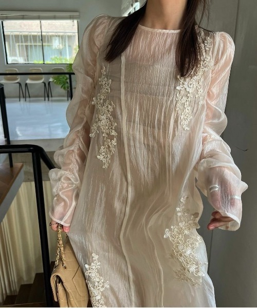 WILLFULLY | sheer motif lace OP & gather breast tank OP SET  
