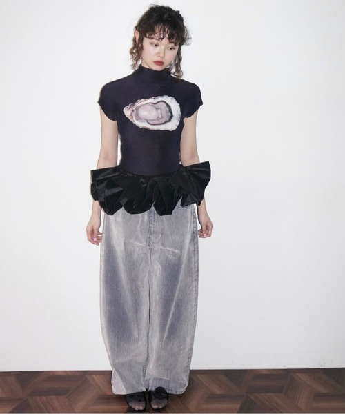 musubore - プリーツプリントトップス pleatsed print tops / プリーツプリントトップス（Tシャツ